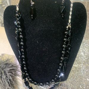 3PC Black Stone Necklace and Earrings Set